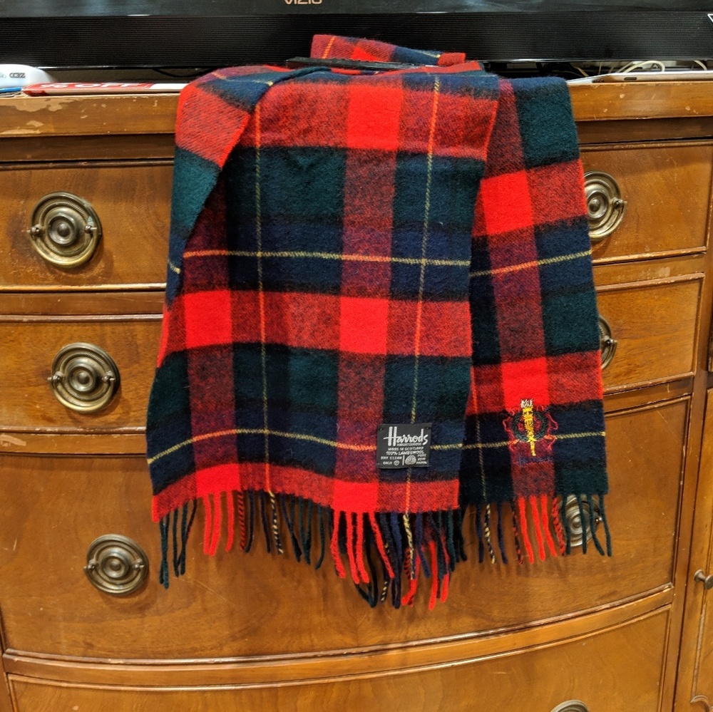 Harrods Knightsbridge Scottish Wool Tartan Scarf